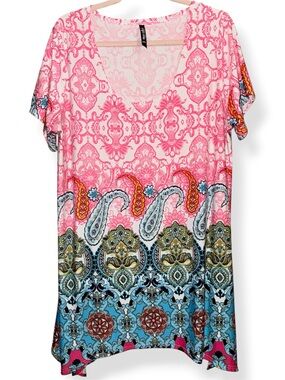 White Mark Pink Multicolor Scoop Neck- 2X